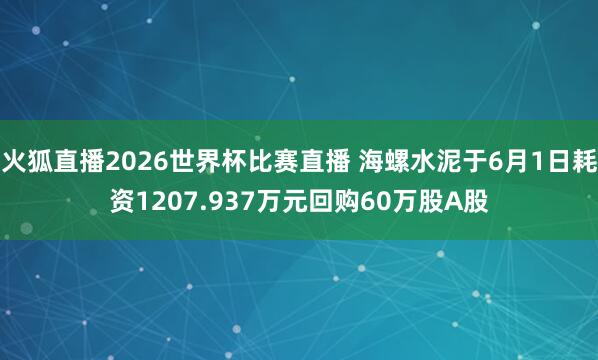 火狐直播2026世界杯比赛直播 海螺水泥于6月1日耗资1207.937万元回购60万股A股