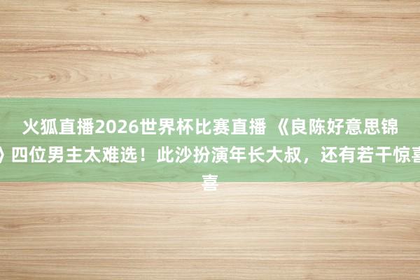 火狐直播2026世界杯比赛直播 《良陈好意思锦》四位男主太难选！此沙扮演年长大叔，还有若干惊喜