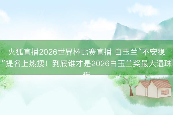 火狐直播2026世界杯比赛直播 白玉兰“不安稳”提名上热搜!到底谁才是2026白玉兰奖最大遗珠