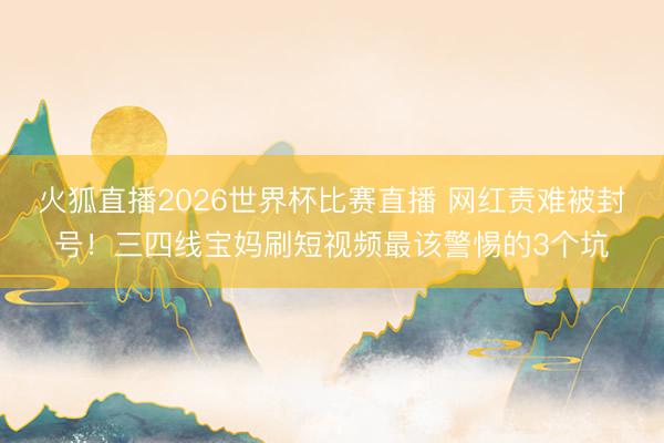 火狐直播2026世界杯比赛直播 网红责难被封号！三四线宝妈刷短视频最该警惕的3个坑